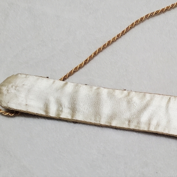 VINTAGE 60s Silk Gold Silver Metal Filigree Embroidered Tassle Tie-Waist Belt - Picture 9 of 11